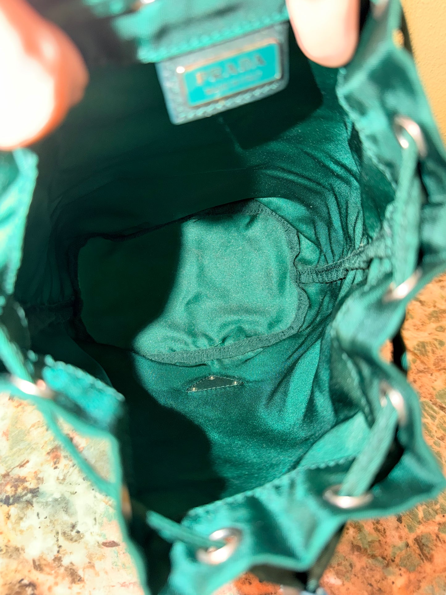 PRADA GREEN NYLON BUCKET BAG