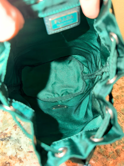 PRADA GREEN NYLON BUCKET BAG