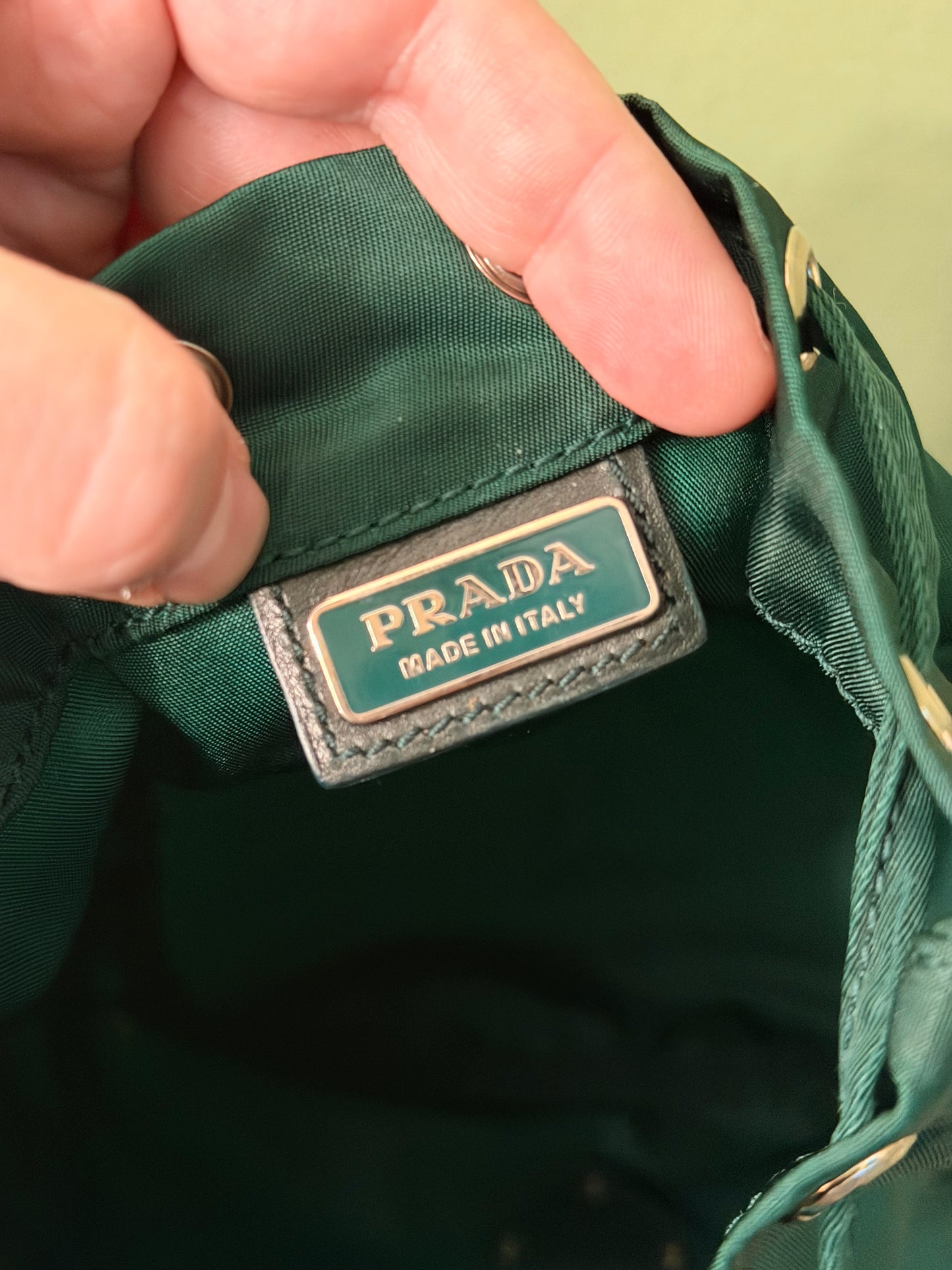 PRADA GREEN NYLON BUCKET BAG