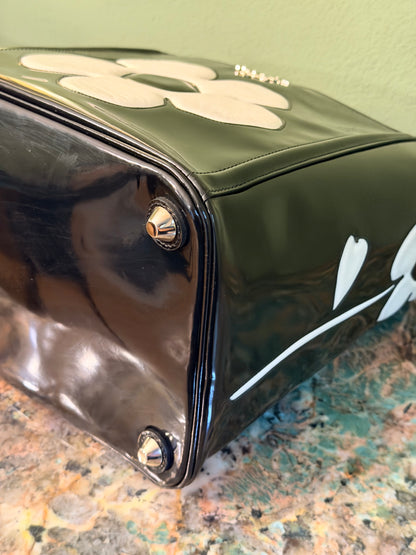 PRADA BLACK SPAZZOLATO FLOWER BUCKET HANDBAG