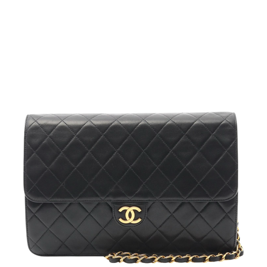 CHANEL BLACK LAMBSKIN SINGLE FLAP SHOULDER BAG