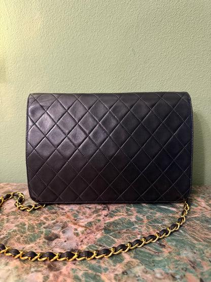 CHANEL BLACK LAMBSKIN SINGLE FLAP SHOULDER BAG