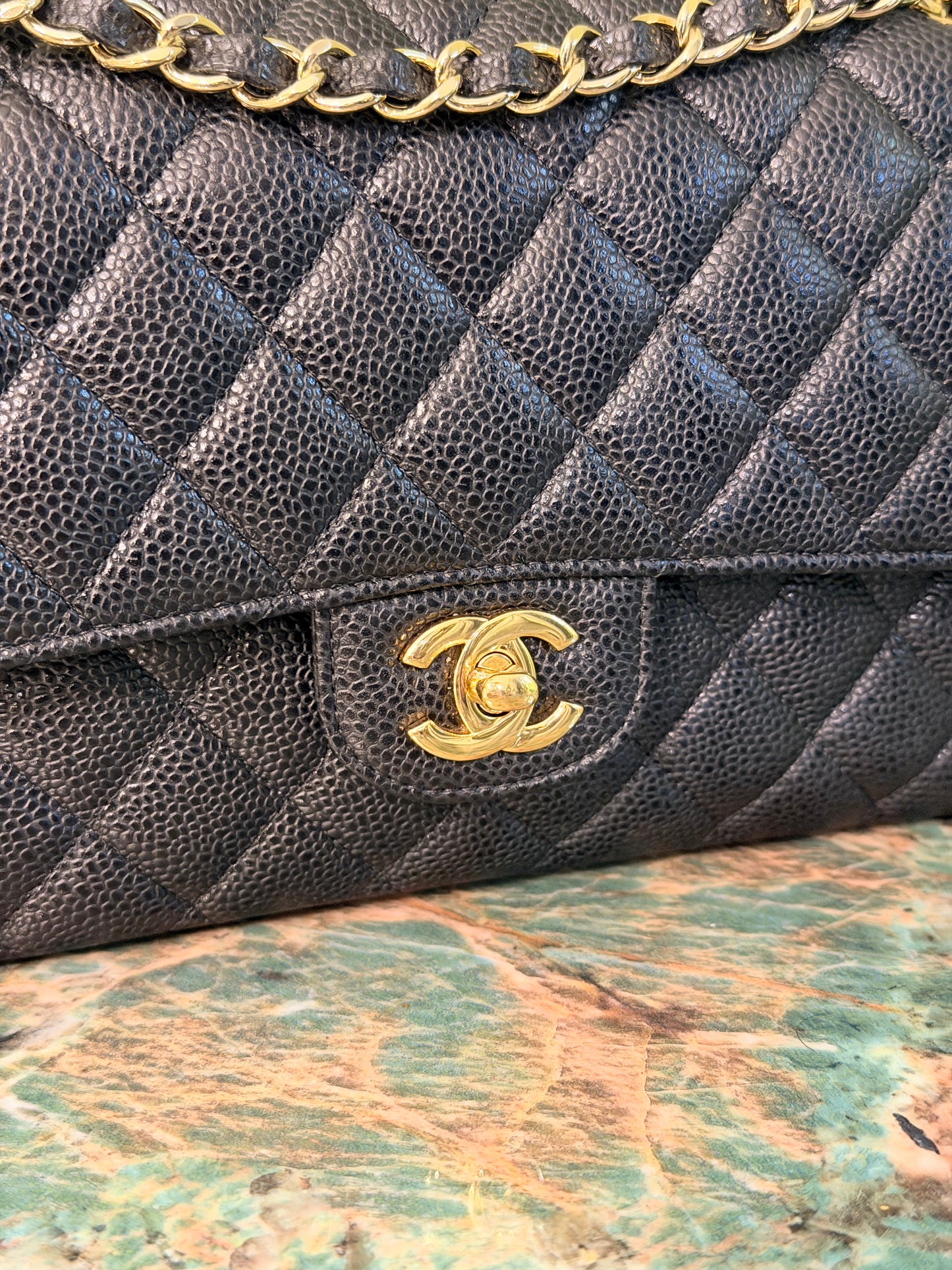 CHANEL BLACK CAVIAR MEDIUM TIMELESS CLASSIC DOUBLE FLAP SHOULDER BAG