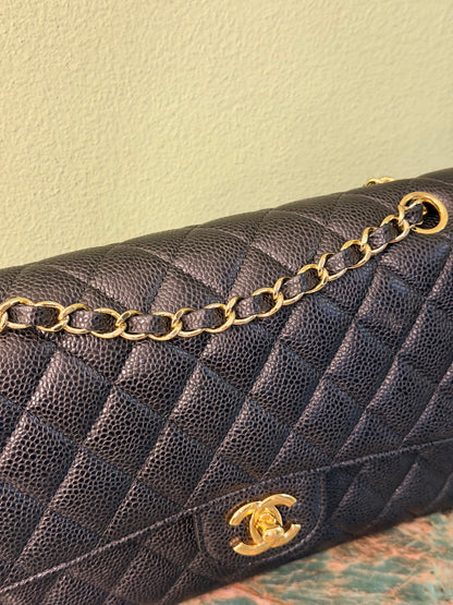 CHANEL BLACK CAVIAR MEDIUM TIMELESS CLASSIC DOUBLE FLAP SHOULDER BAG