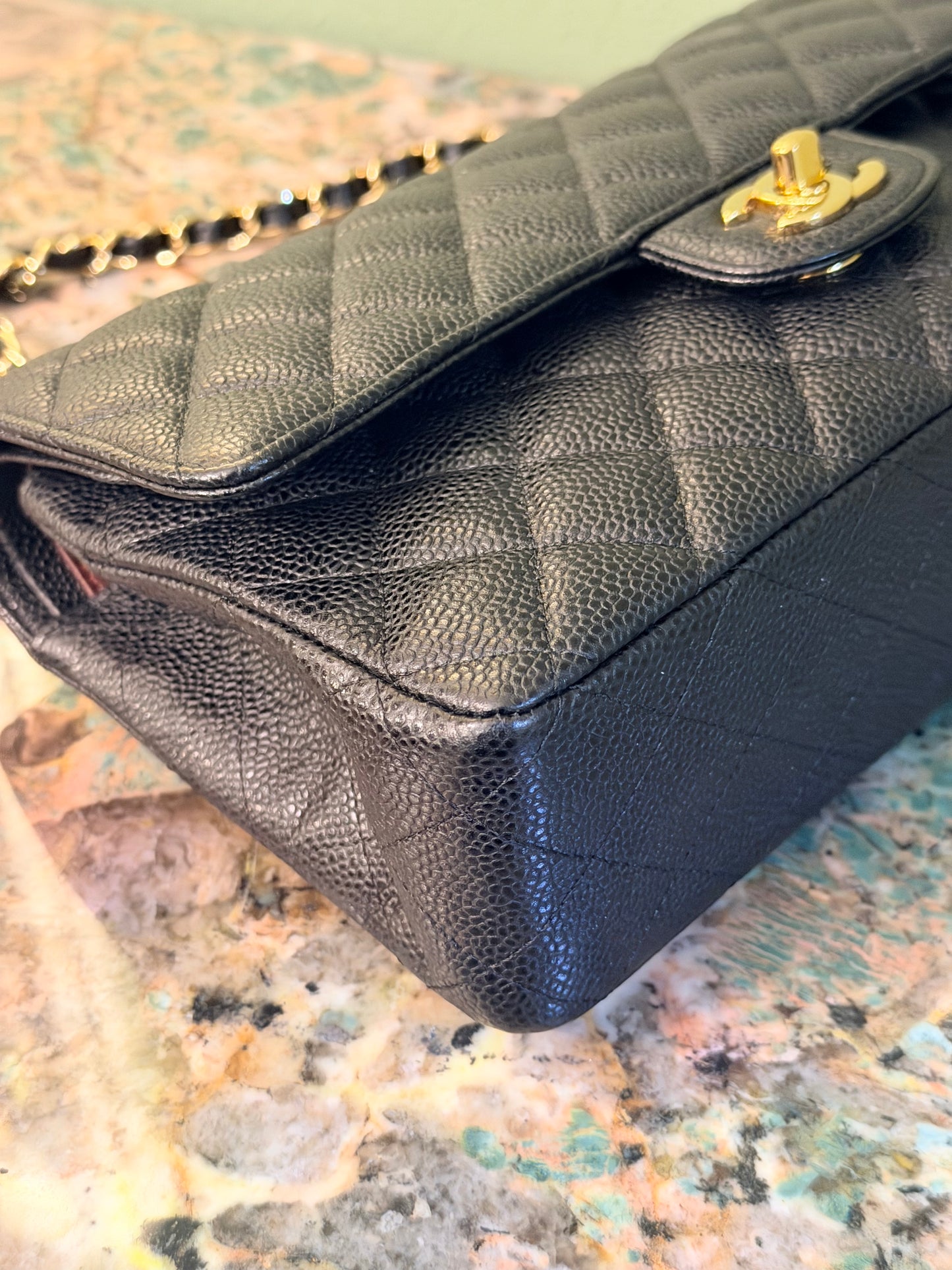 CHANEL BLACK CAVIAR MEDIUM TIMELESS CLASSIC DOUBLE FLAP SHOULDER BAG