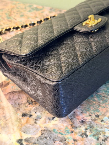 CHANEL BLACK CAVIAR MEDIUM TIMELESS CLASSIC DOUBLE FLAP SHOULDER BAG