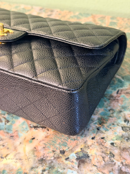 CHANEL BLACK CAVIAR MEDIUM TIMELESS CLASSIC DOUBLE FLAP SHOULDER BAG