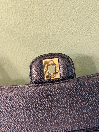 CHANEL BLACK CAVIAR MEDIUM TIMELESS CLASSIC DOUBLE FLAP SHOULDER BAG