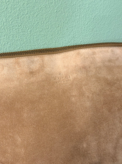 GUCCI BEIGE SUEDE HALF MOON SHOULDER BAG
