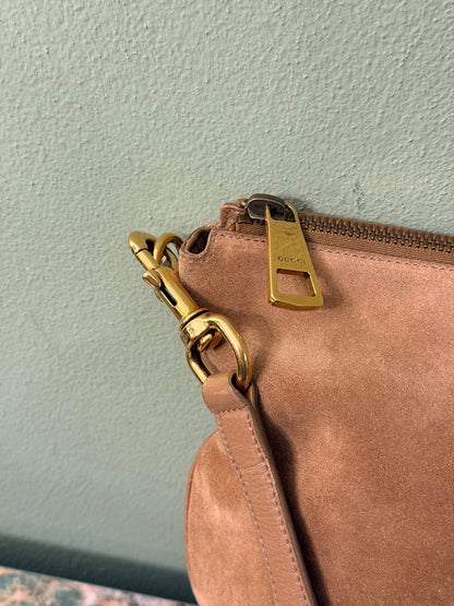 GUCCI BEIGE SUEDE HALF MOON SHOULDER BAG