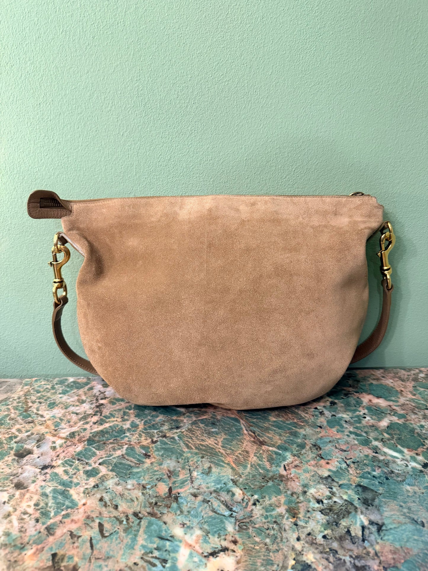 GUCCI BEIGE SUEDE HALF MOON SHOULDER BAG