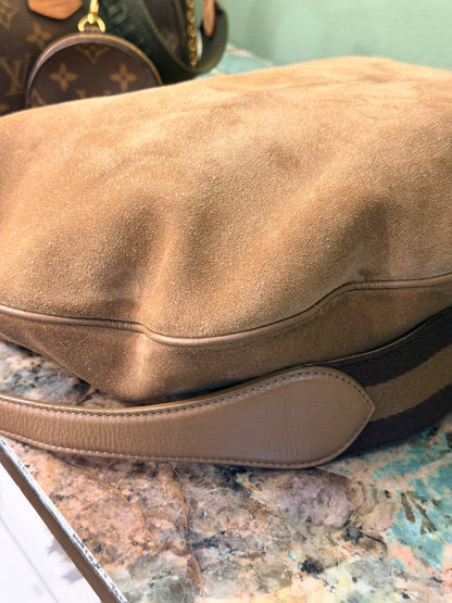 GUCCI BEIGE SUEDE HALF MOON SHOULDER BAG