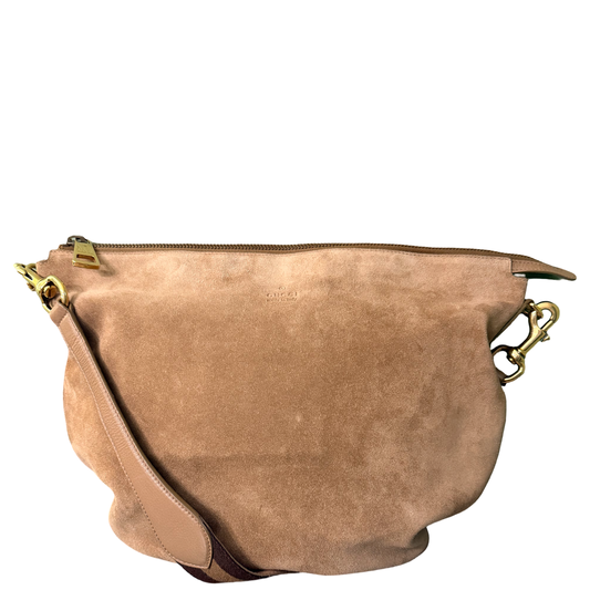 GUCCI BEIGE SUEDE HALF MOON SHOULDER BAG