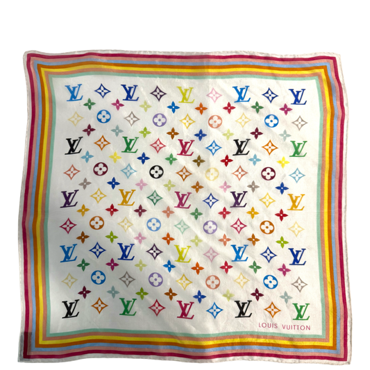 LOUIS VUITTON WHITE MULTICOLOR SMALL SILK SCARF