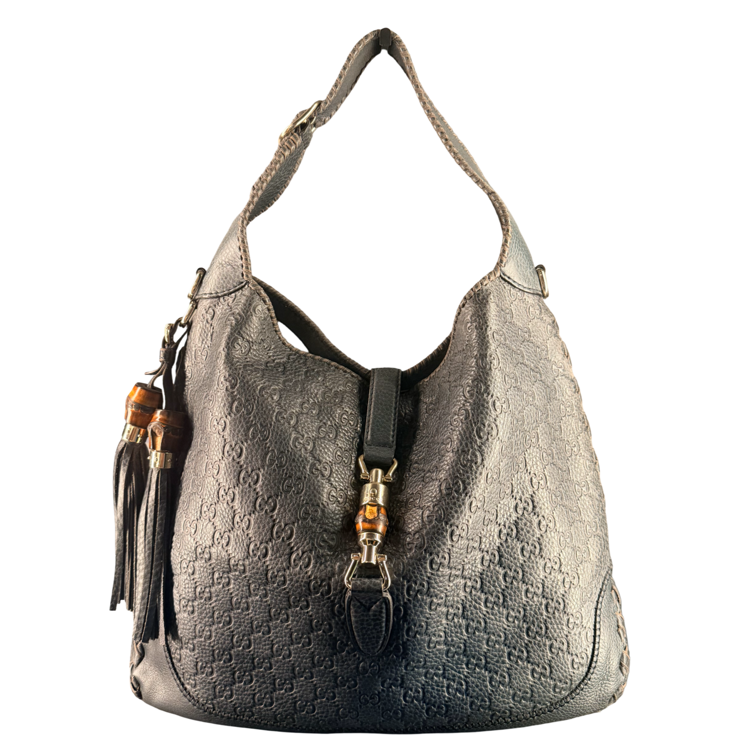 GUCCI BY FRIDA GIANNINI NAVY GUCCISSIMA LARGE NEW JACKIE HOBO BAG
