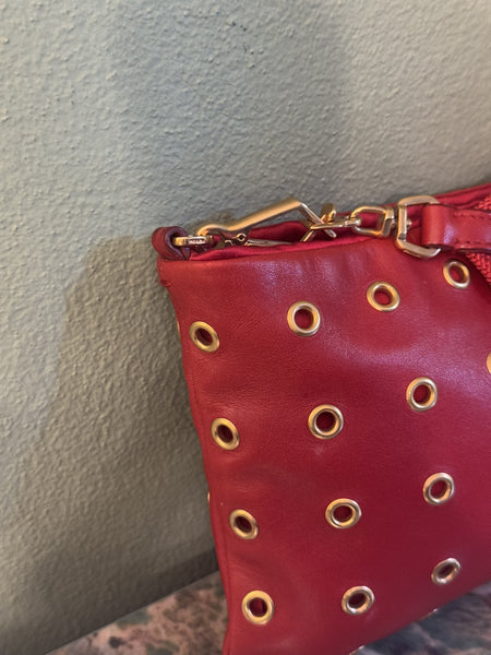 PRADA RED STUDDED SHOULDER BAG