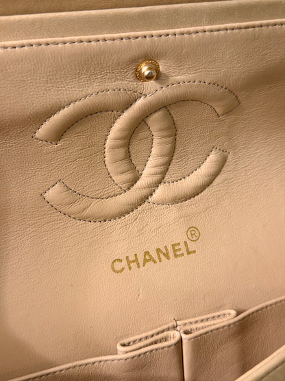 CHANEL BEIGE LAMBSKIN TIMELESS MEDIUM CLASSIC DOUBLE FLAP SHOULDER BAG