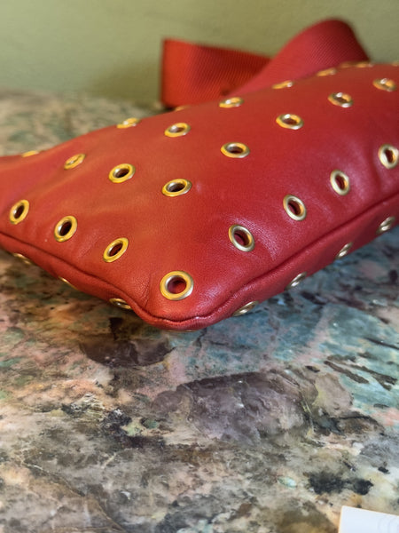 PRADA RED STUDDED SHOULDER BAG