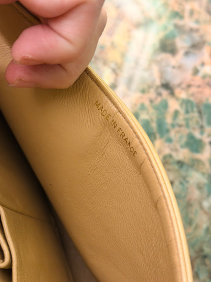 CHANEL BEIGE LAMBSKIN TIMELESS MEDIUM CLASSIC DOUBLE FLAP SHOULDER BAG