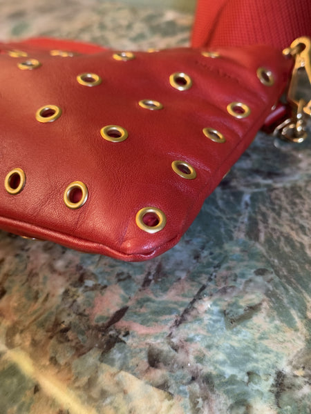 PRADA RED STUDDED SHOULDER BAG