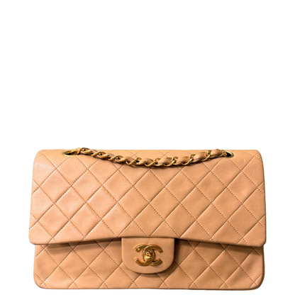 CHANEL BEIGE LAMBSKIN TIMELESS MEDIUM CLASSIC DOUBLE FLAP SHOULDER BAG