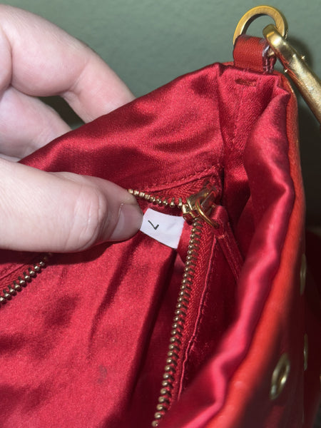 PRADA RED STUDDED SHOULDER BAG