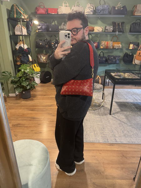 PRADA RED STUDDED SHOULDER BAG