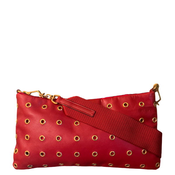 PRADA RED STUDDED SHOULDER BAG