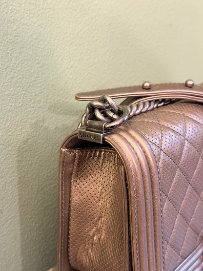 CHANEL CHAMPAGNE PERFORATED MEDIUM BOY CROSSBODY BAG