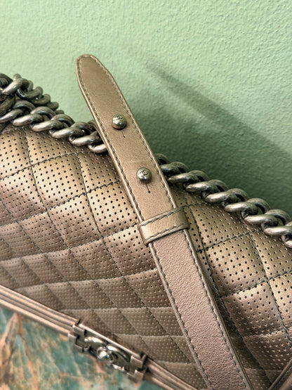 CHANEL CHAMPAGNE PERFORATED MEDIUM BOY CROSSBODY BAG