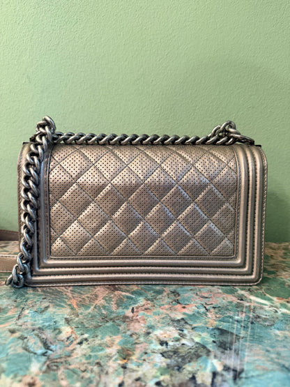 CHANEL CHAMPAGNE PERFORATED MEDIUM BOY CROSSBODY BAG