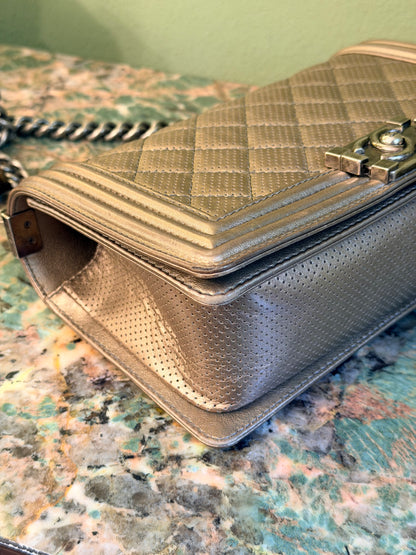 CHANEL CHAMPAGNE PERFORATED MEDIUM BOY CROSSBODY BAG