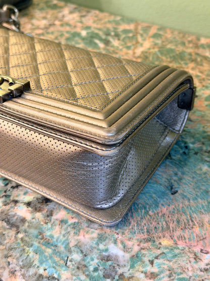 CHANEL CHAMPAGNE PERFORATED MEDIUM BOY CROSSBODY BAG