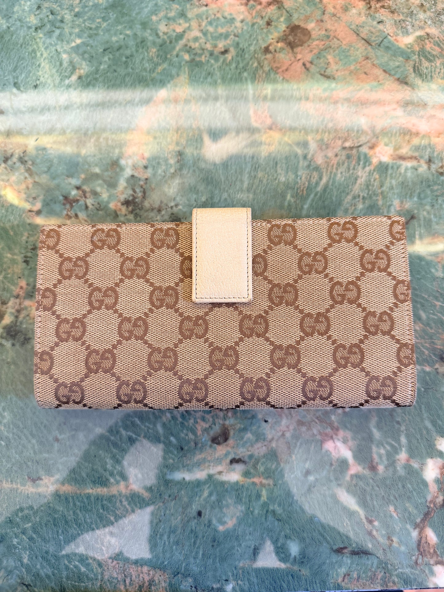GUCCI CREAM MONOGRAM LONG WALLET