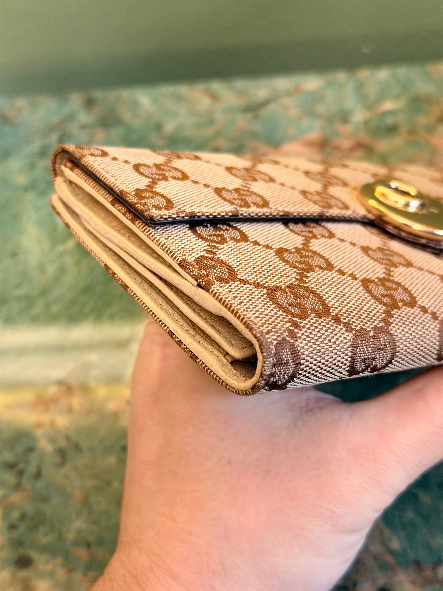 GUCCI CREAM MONOGRAM LONG WALLET