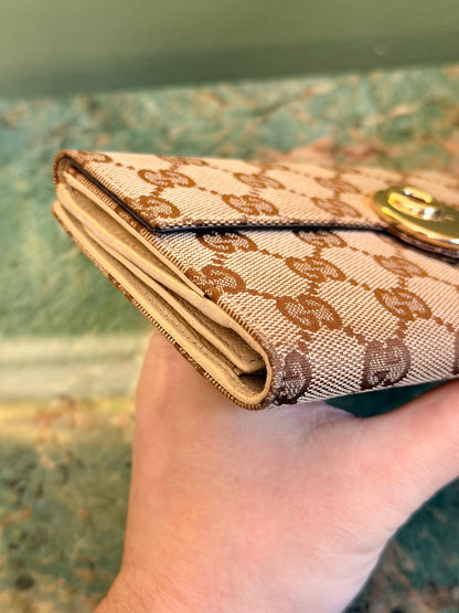 GUCCI CREAM MONOGRAM LONG WALLET
