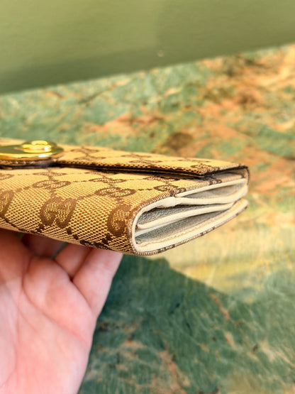GUCCI CREAM MONOGRAM LONG WALLET