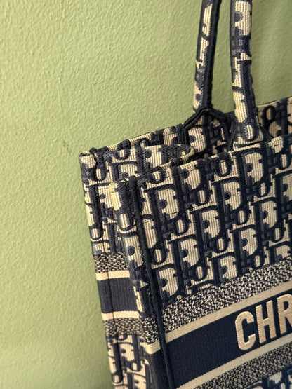 DIOR NAVY OBLIQUE MONOGRAM MEDIUM BOOK TOTE HANDBAG