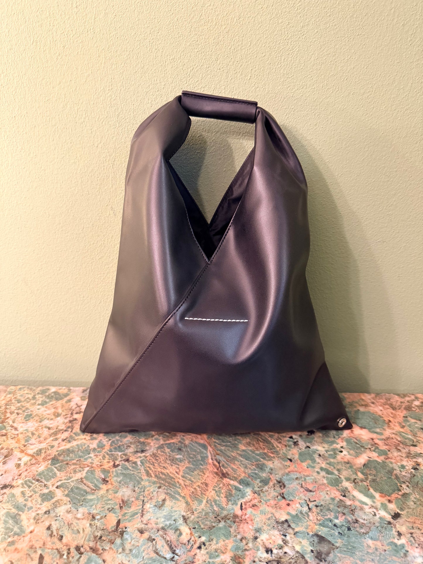 MAISON MARGIELA MM6 BLACK LEATHER SMALL JAPANESE TOTE BAG