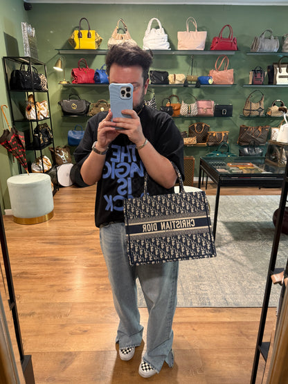 DIOR NAVY OBLIQUE MONOGRAM MEDIUM BOOK TOTE HANDBAG