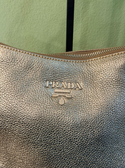 PRADA SILVER METALLIC MADIUM HOBO BAG