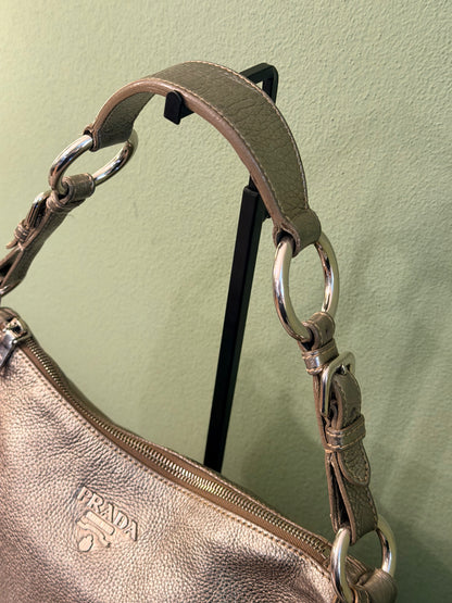 PRADA SILVER METALLIC MADIUM HOBO BAG