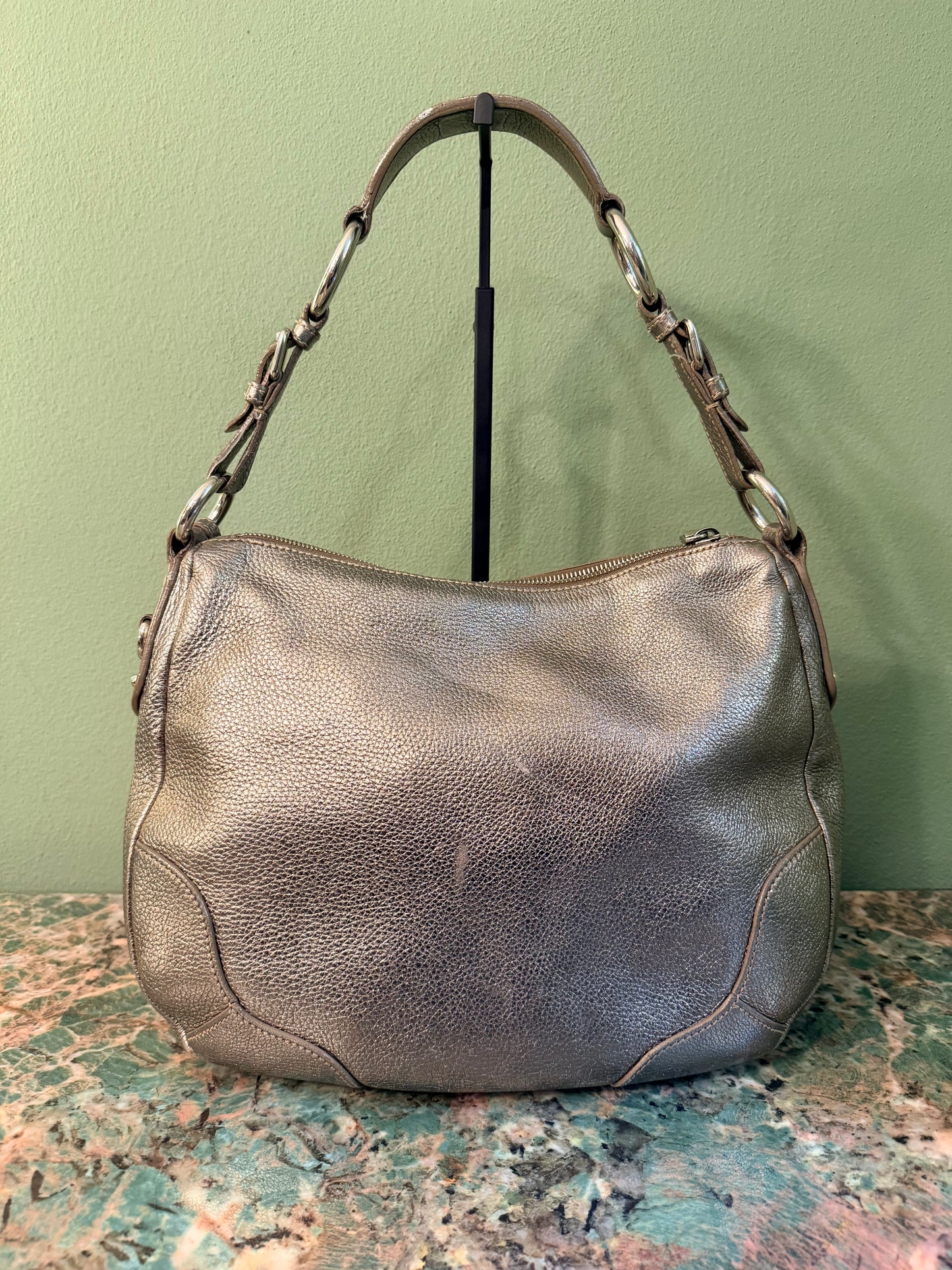 PRADA SILVER METALLIC MADIUM HOBO BAG