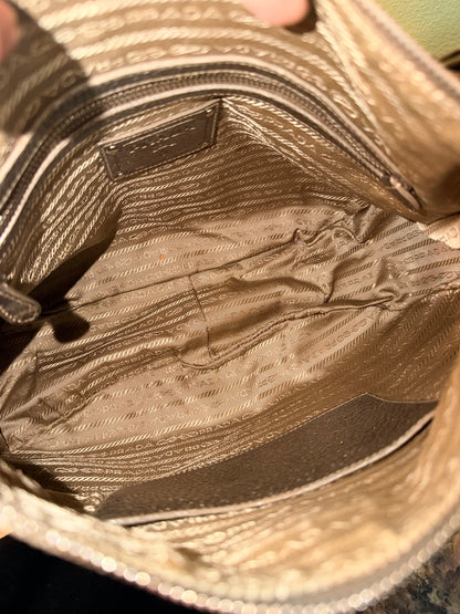 PRADA SILVER METALLIC MADIUM HOBO BAG