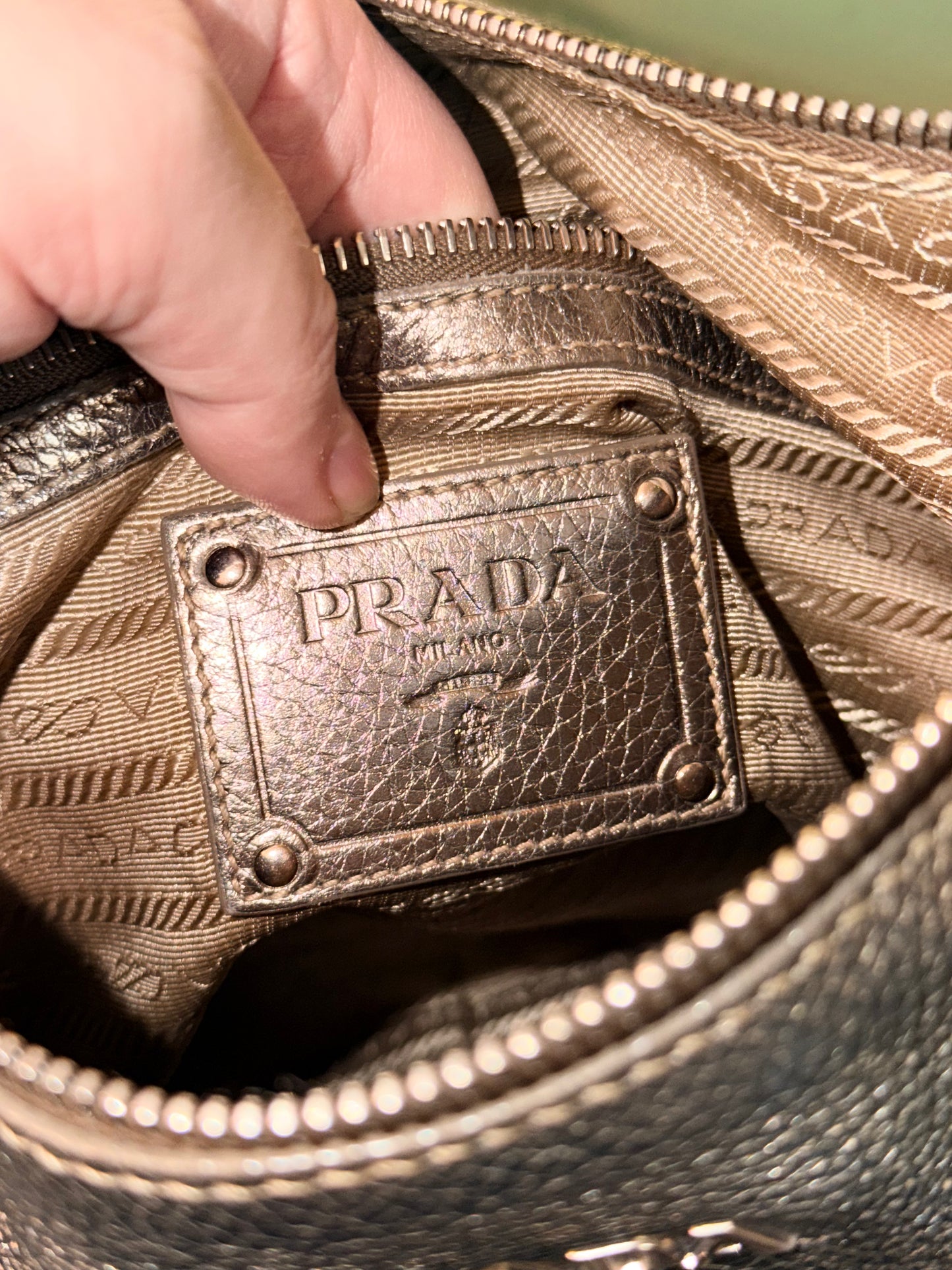 PRADA SILVER METALLIC MADIUM HOBO BAG