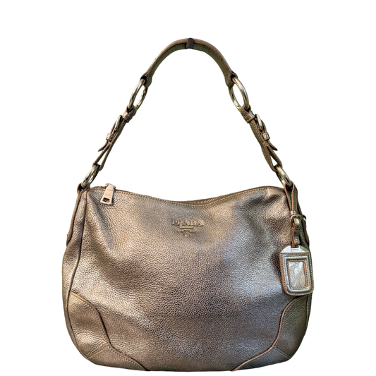 PRADA SILVER METALLIC MADIUM HOBO BAG