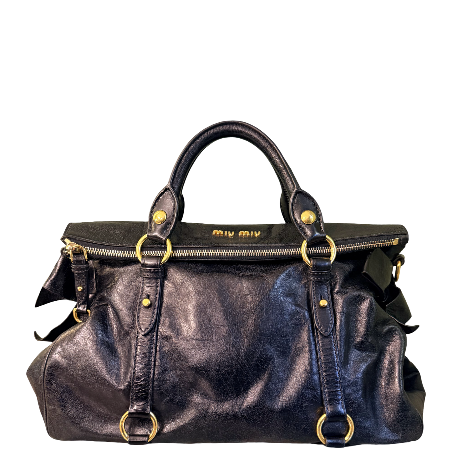 MIU MIU BLACK BOW BOSTON BAG