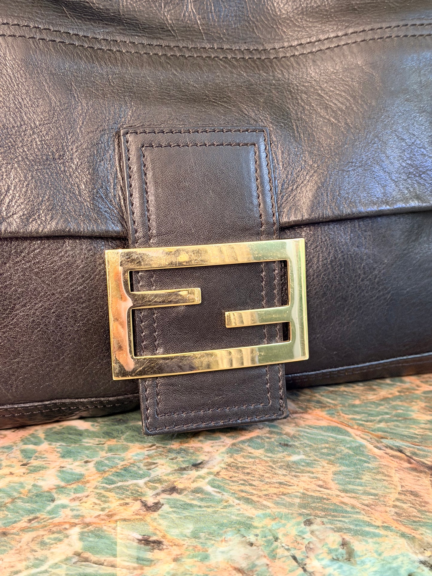 FENDI BLACK MAXI BAGUETTE CROSSBODY BAG