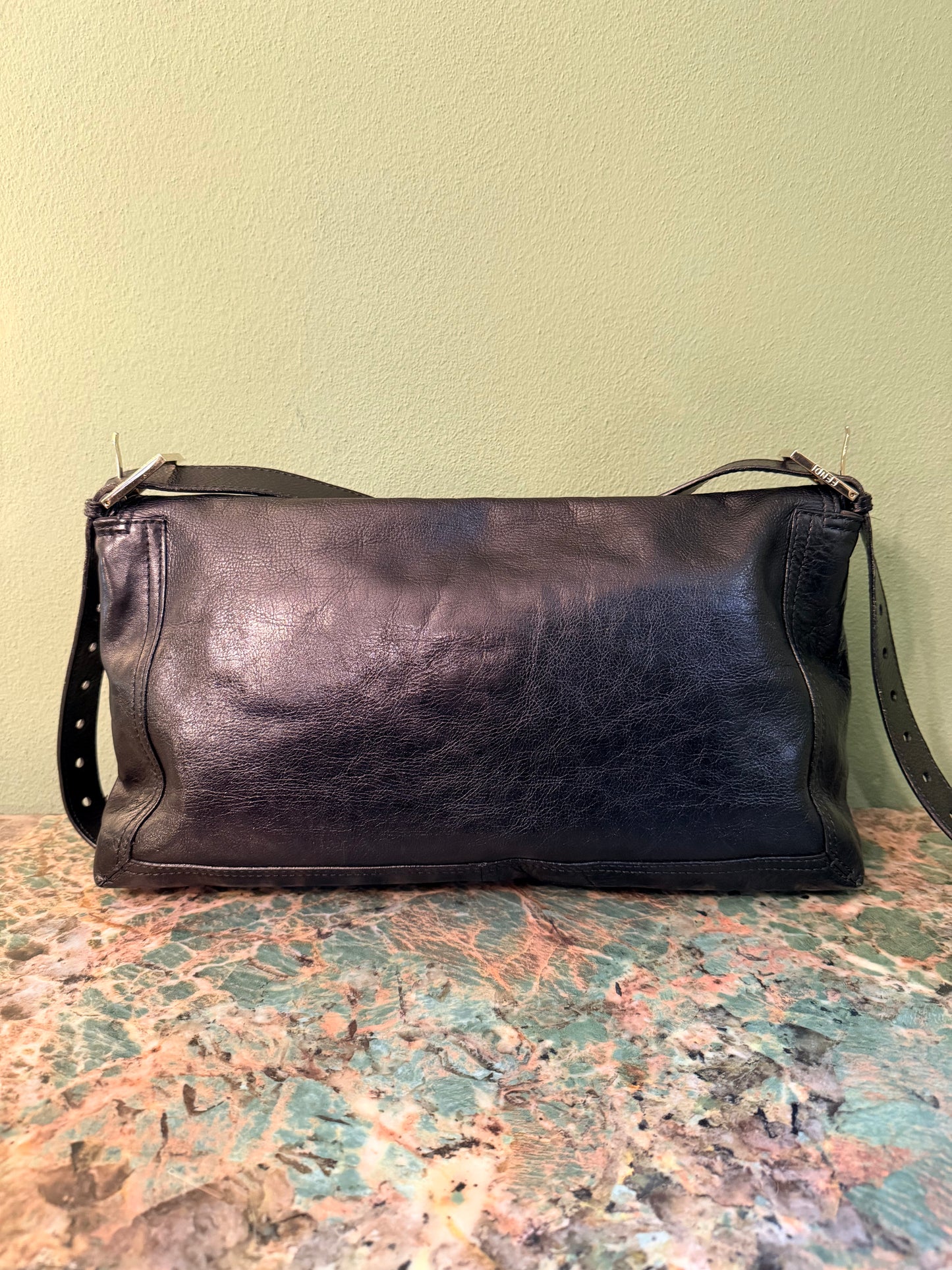 FENDI BLACK MAXI BAGUETTE CROSSBODY BAG