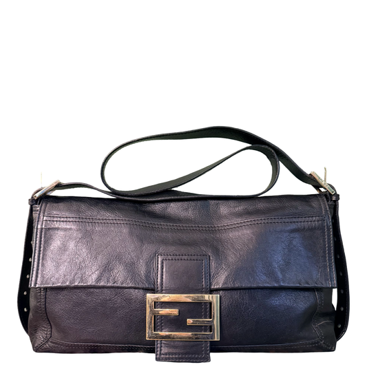 FENDI BLACK MAXI BAGUETTE CROSSBODY BAG